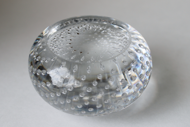 photo of vintage controlled bubbles crystal clear paperweight, so sparkly!  #2